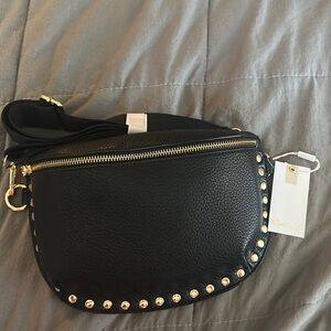 Moda Luxe Black and Gold Crossbody Bag with Studded Detailing